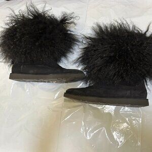 UGG Black v Sz 7 LIDA LONG MONGOLIAN SHEEPSKIN CUFF BOOTS woman's $360